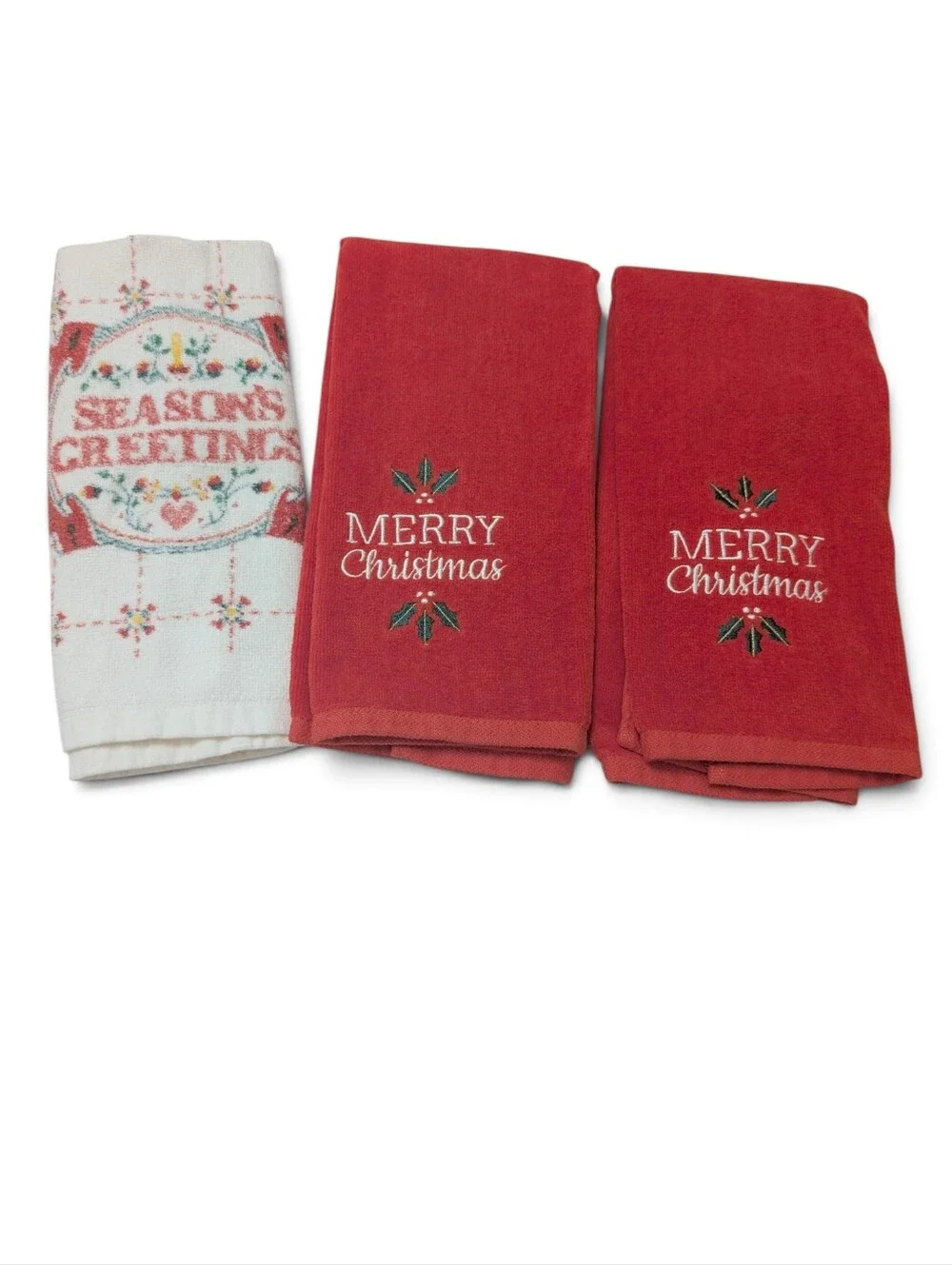 VINTAGE Christmas Cotton Towel Set 2pc Set Red New